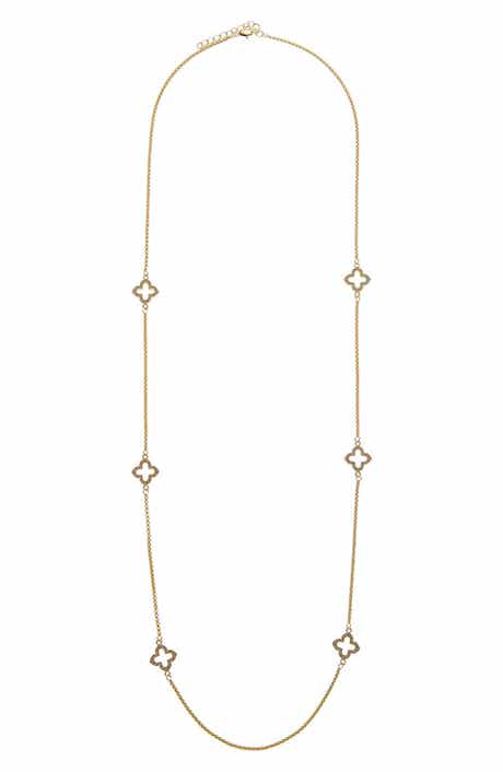 Juvell Cubic Zirconia Quatrefoil Station Chain Long Necklace