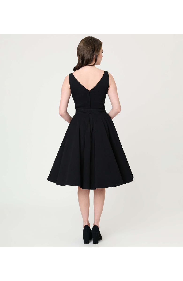 Unique Vintage Long Sleeve Belted Devon Swing Dress, Alternate, color, Black Solid