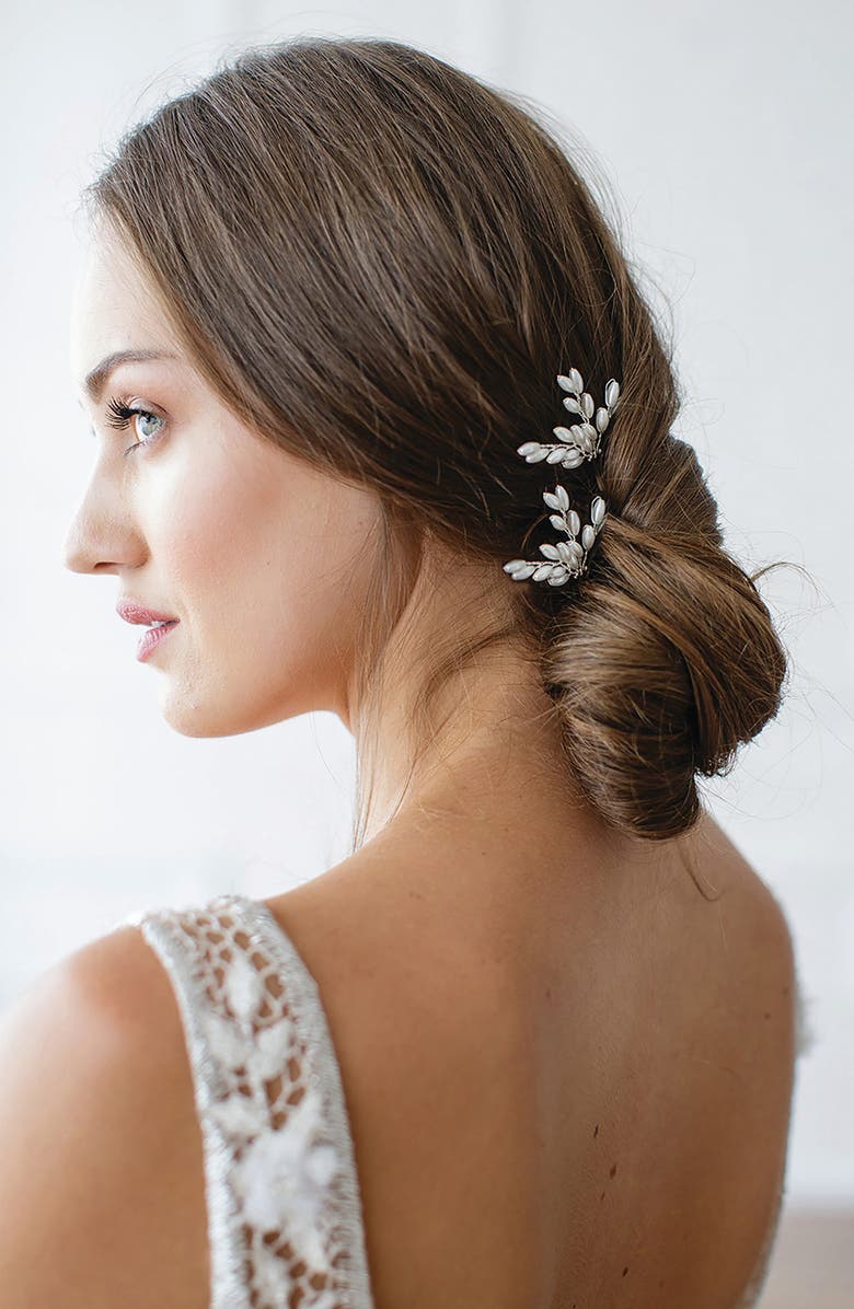 Brides & Hairpins Ellie Set of 2 Imitation Pearl Pins, Alternate, color, Silver/ White