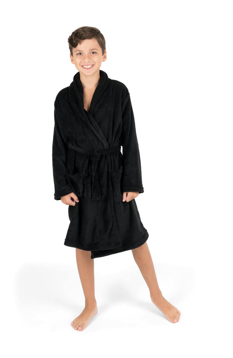 Leveret Kids Fleece Robe, Shawl Collar, Solid Colors, Alternate, color, Black