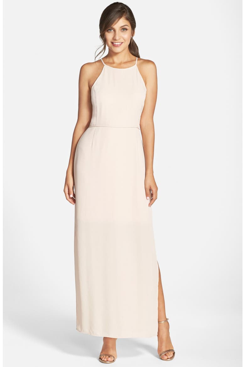 by Lauren Conrad 'Francesca' Cutaway Shoulder Crepe Gown, Main, color, SILVER PEONY