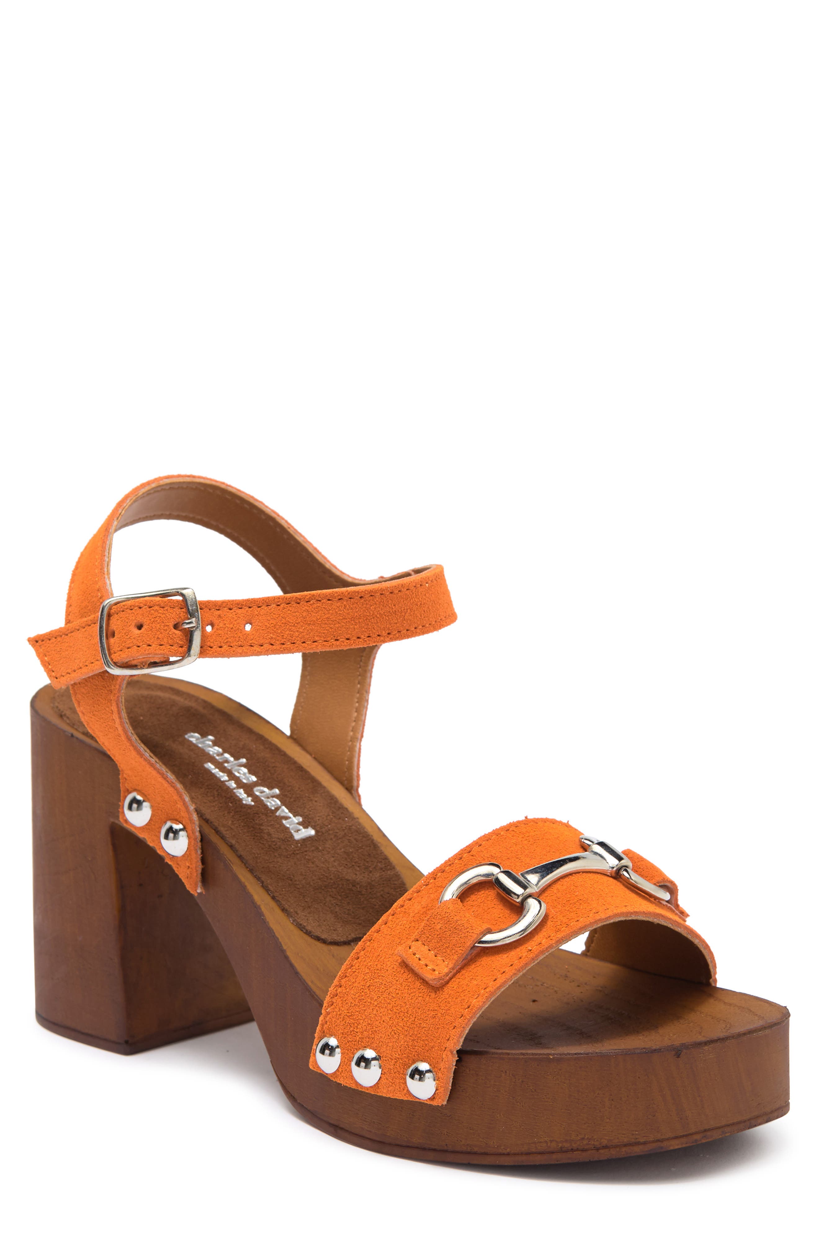 Exposed Leather Block Heel Sandal, Main, color, ORANGE SUEDE