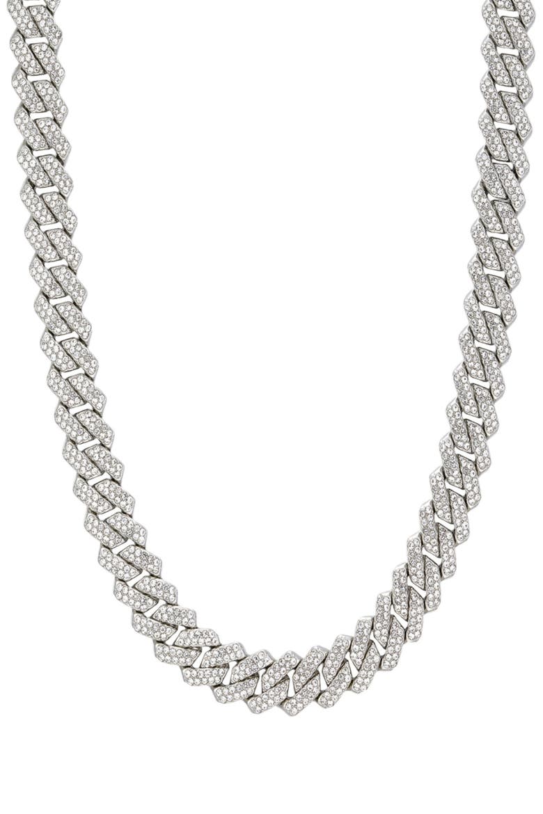 Men's Pavé Crystal Cuban Link Necklace, Alternate, color, SILVER