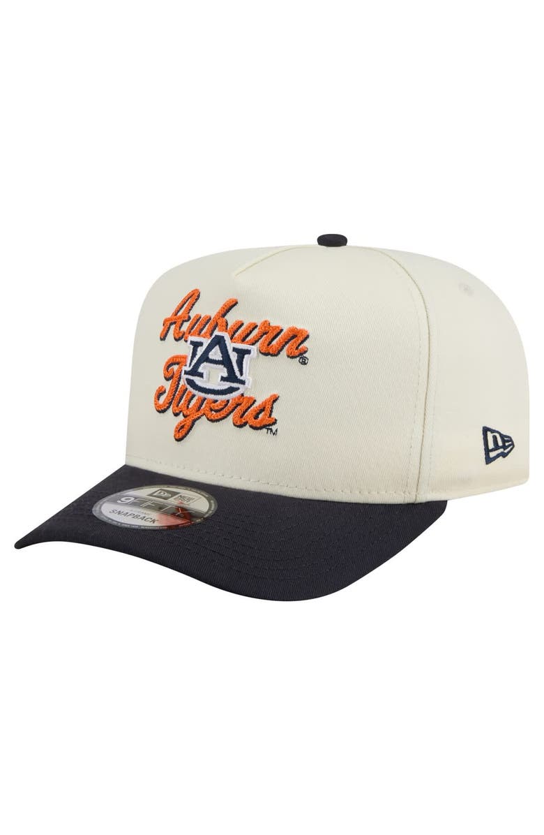 New Era Men's New Era Cream/Navy Auburn Tigers Vintage Chainstitch 9FIFTY A-Frame Snapback Hat, Main, color, 