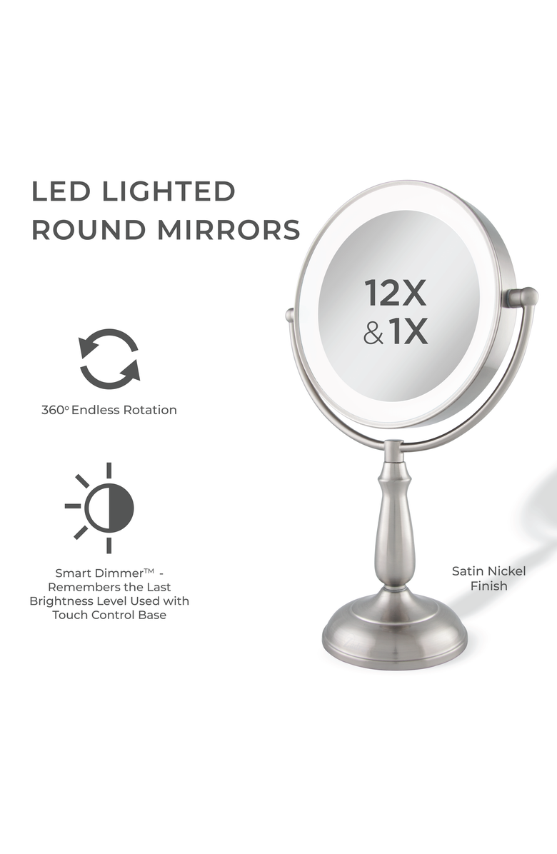 Zadro Lighted Makeup Mirror with 12X/1X Magnification & Touch Base Controls, Alternate, color, 
