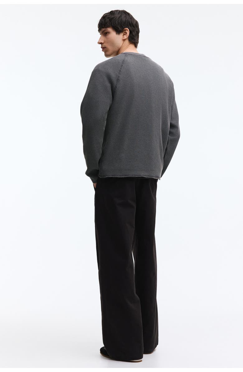 H&M Regular Fit Long-sleeved Waffled Top, Alternate, color, Dark Gray