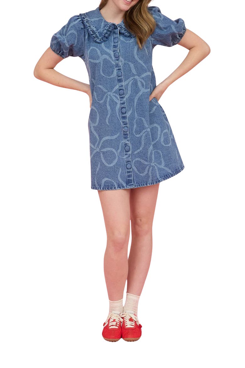 Bow Denim Minidress, Main, color, DENIM