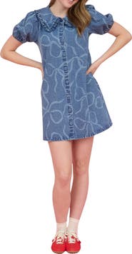 Blu Pepper Bow Denim Minidress