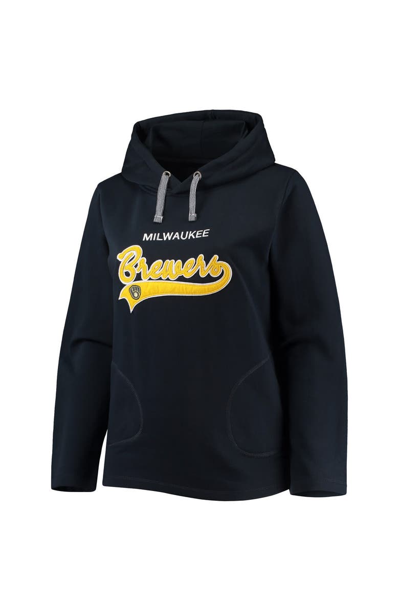 SOFT AS A GRAPE Women's Soft as a Grape Navy Milwaukee Brewers Plus Size Side Split Pullover Hoodie, Alternate, color, Navy