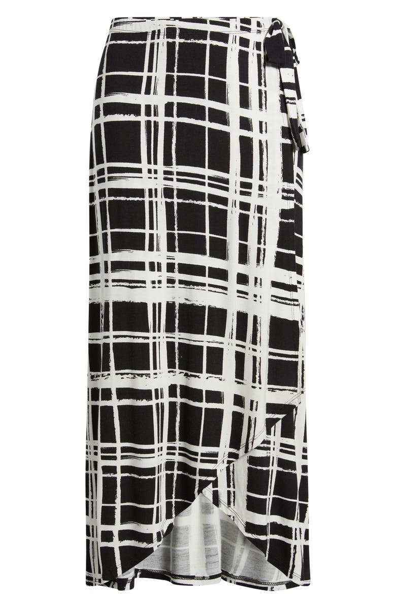 Loveappella Windowpane Plaid Faux Wrap Knit Skirt, Alternate, color, Black/ Ivory