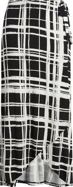 Loveappella Windowpane Plaid Faux Wrap Knit Skirt