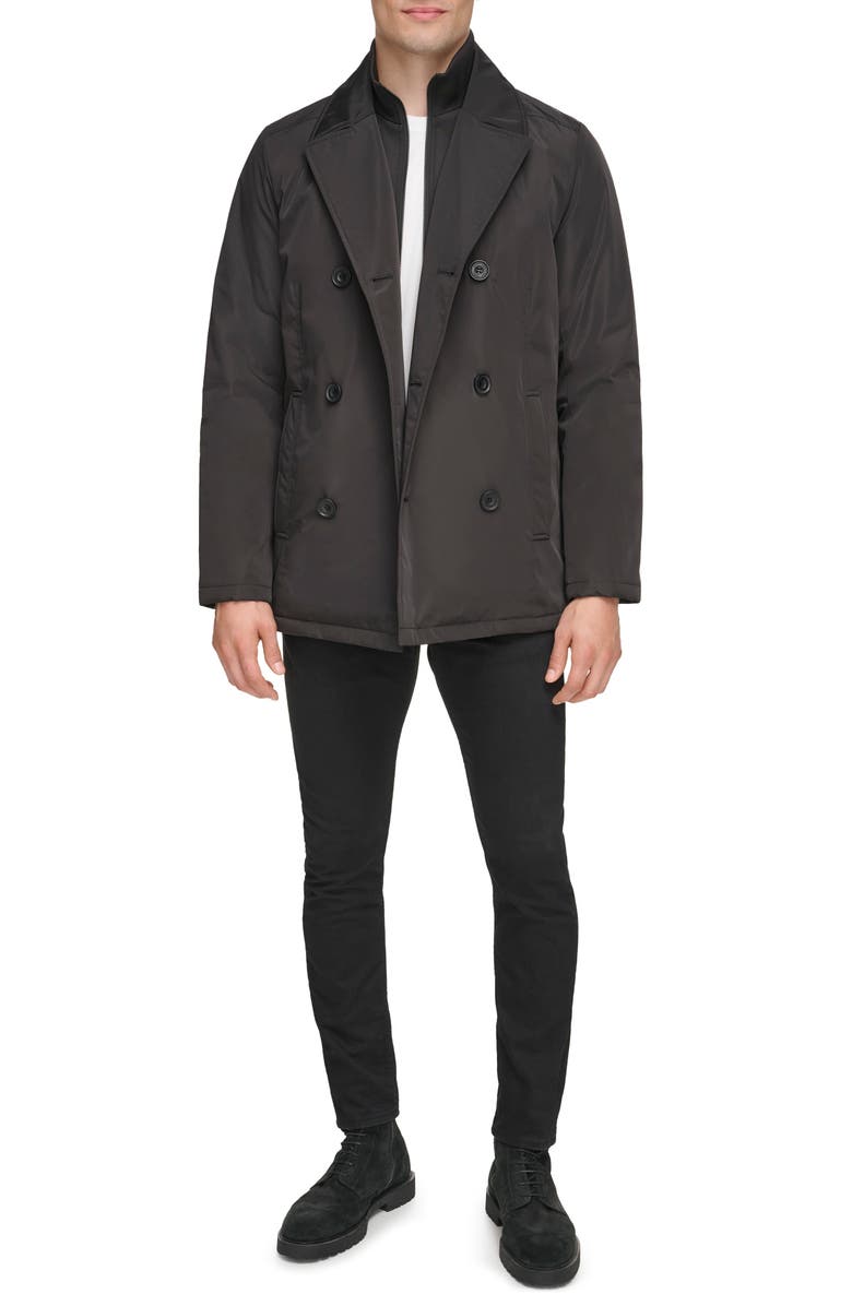 Kenneth Cole Water Resistant Double Breasted Bib Coat, Alternate, color, Black