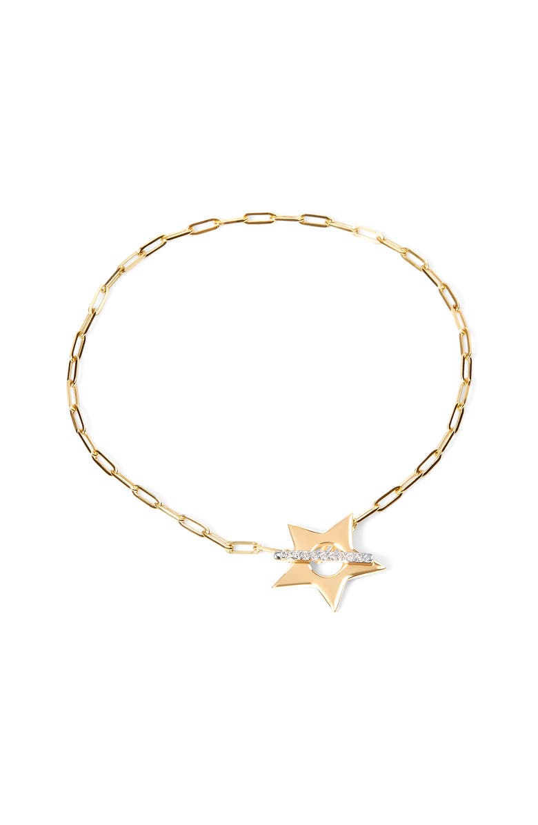 Haus of Brilliance 18K Yellow Gold Plated Sterling Silver Diamond Accent Star Charm Paperclip Chain Bracelet, Main, color, Yellow Gold Over Silver