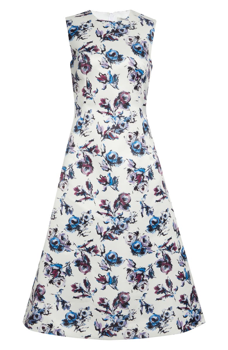 Emilia Wickstead Rumi Floral Satin Fit & Flare Midi Dress, Main, color, Floral Purple/Blue On Ivory