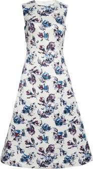 Emilia Wickstead Rumi Floral Satin Fit & Flare Midi Dress