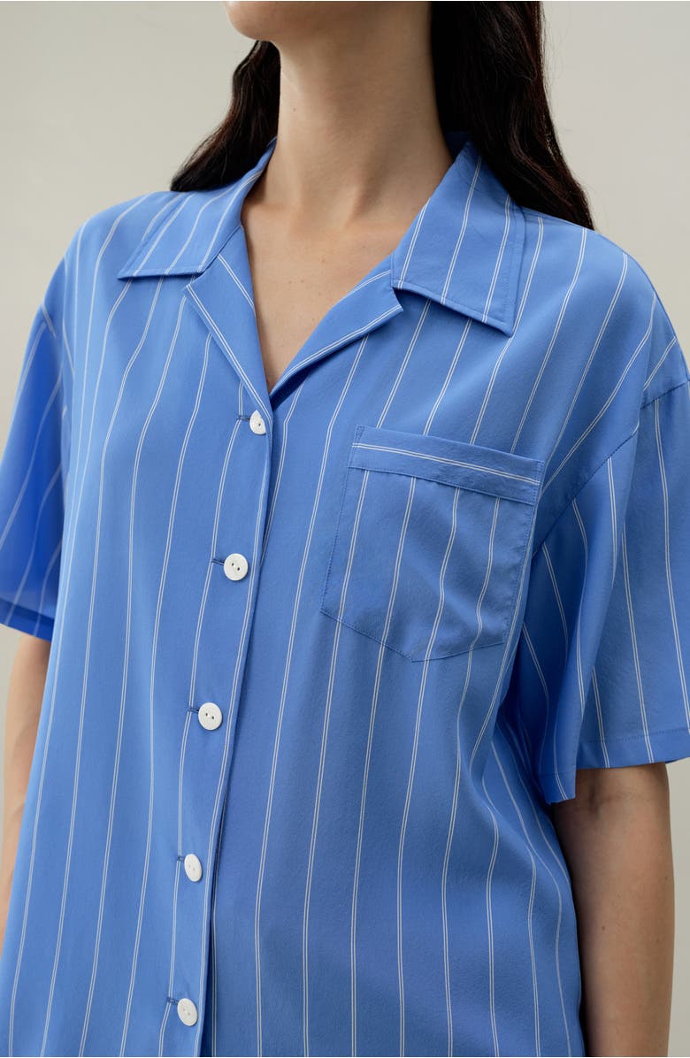 Lilysilk Women's Amalfi Striped Cuban Collar Silk Shirt, Alternate, color, Amalfi Stripe