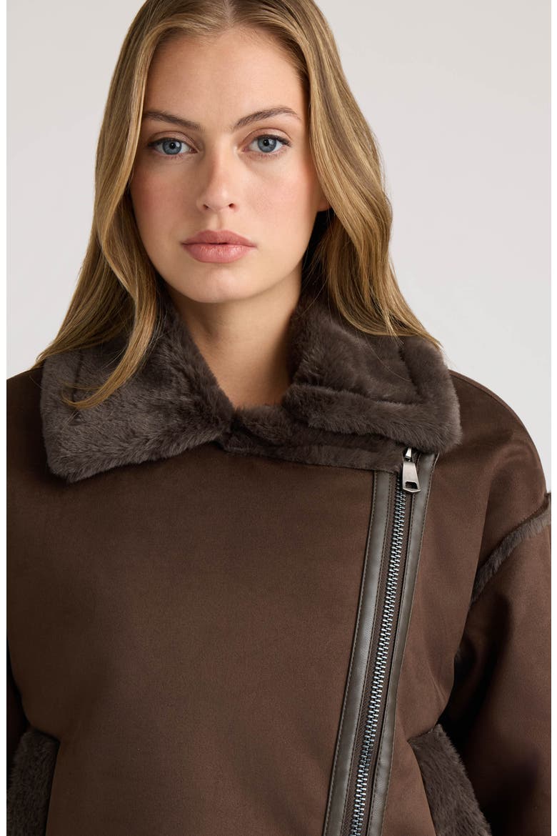 Faux Fur Trim Faux Suede Biker Jacket, Alternate, color, ESPRESSO