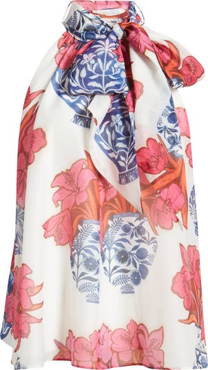Ted Baker London Akaki Organza Tie Neck Sleeveless Shirt