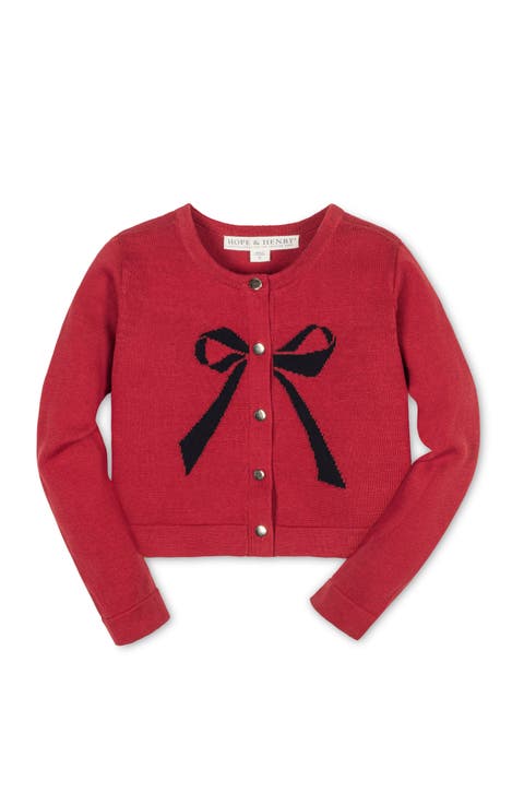 Kids' Organic Bow Intarsia Sweater Cardigan (Little Kid and Big Kid)