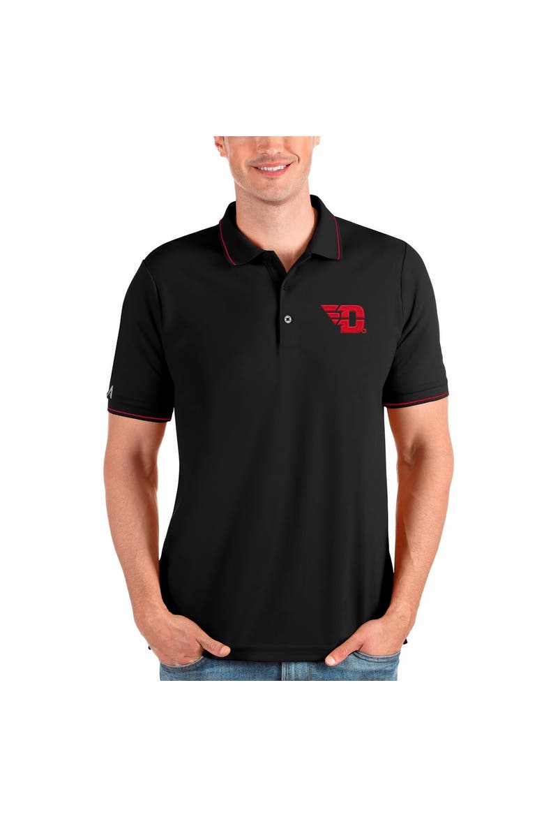 Men's Antigua Black/Red Dayton Flyers Affluent Polo, Main, color, Black