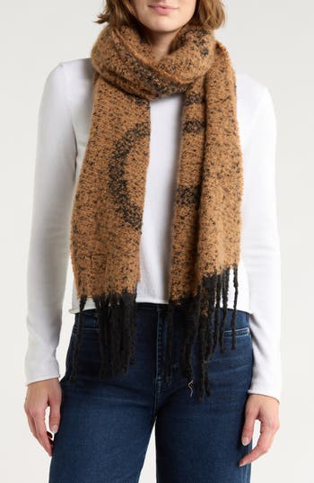 Calvin Klein Logo Tweed Scarf In Brown
