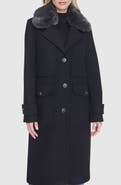 Andrew Marc Faux Fur Collar Wool Blend Coat