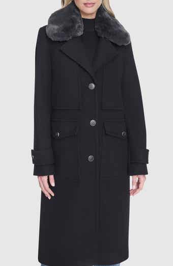 Andrew Marc Faux Fur Collar Wool Blend Coat