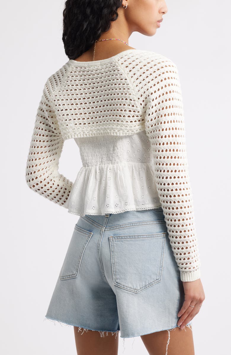 BP. Openwork Sweater Shrug, Alternate, color, Ivory