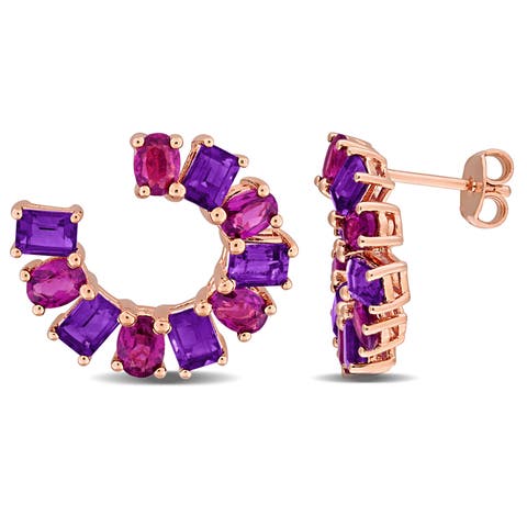 Rhodolite & Amethyst Curved Earrings