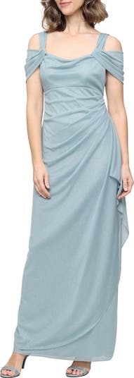 Alex Evenings Cold Shoulder Ruffle Glitter Chiffon Gown | Nordstrom