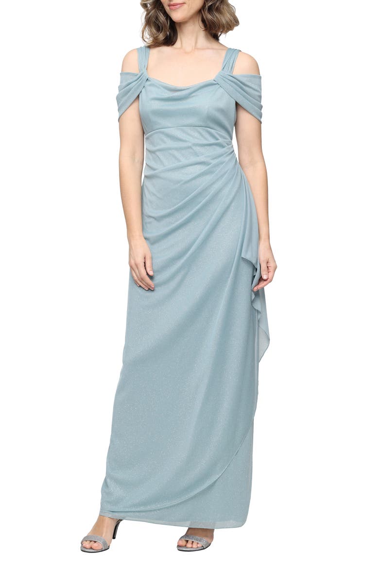 Cold Shoulder Ruffle Glitter Chiffon Gown video