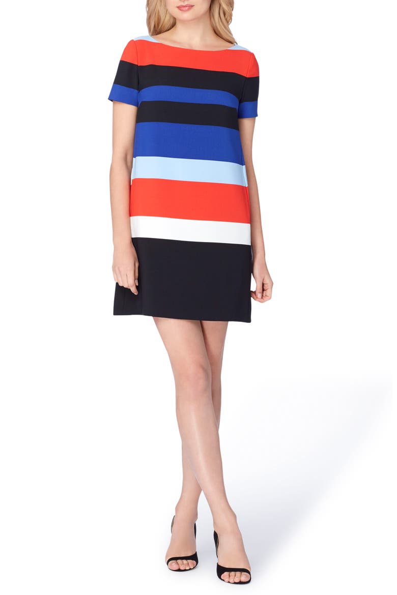 Stripe Shift Dress, Alternate, color, RED/ COBALT/ BLACK