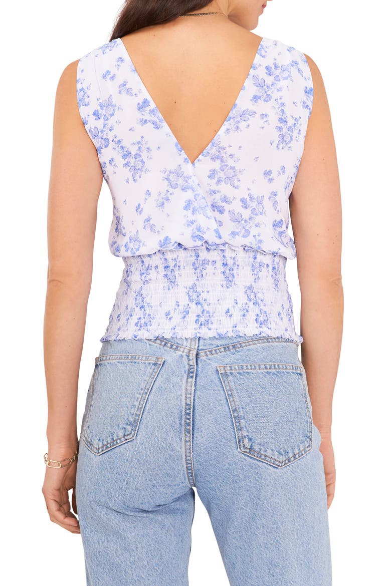 Sleeveless Smocked Wrap Blouse, Alternate, color, WHITE/ BLUE