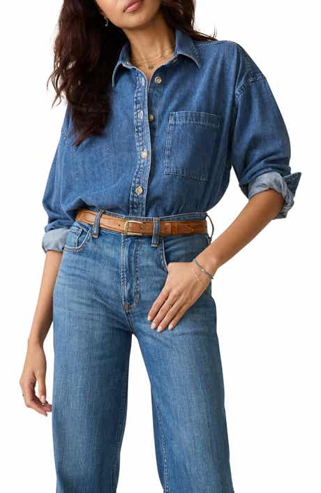 Faherty Sunfair Oversized Organic Cotton Denim Button-Up Shirt