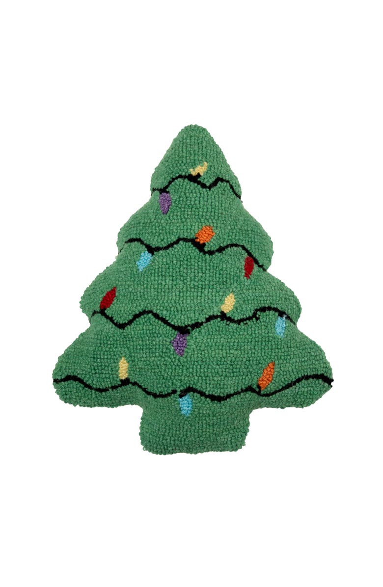 C&F Home Christmas Tree Shaped Hooked pillow, Main, color, Green