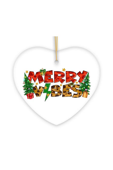 Merry Vibes Leopard Lightning Bolt Heart Ornament