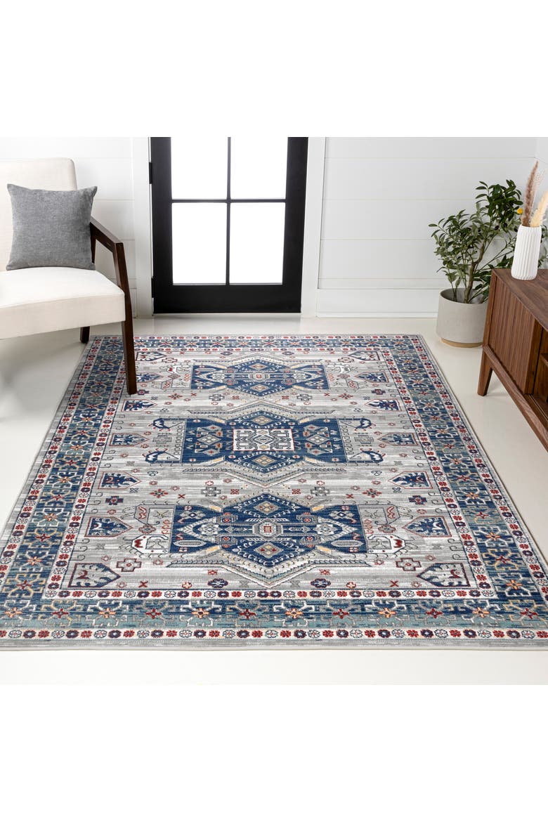 Modern Persian Vintage Medallion Area Rug, Alternate, color, Blue/Light Grey