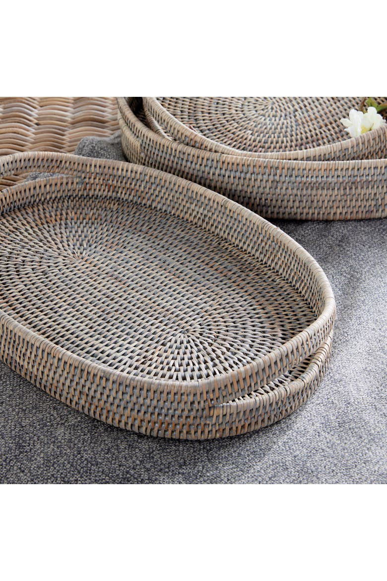 Burma Rattan Oval Serving Trays Set of 3, Alternate, color, Gray