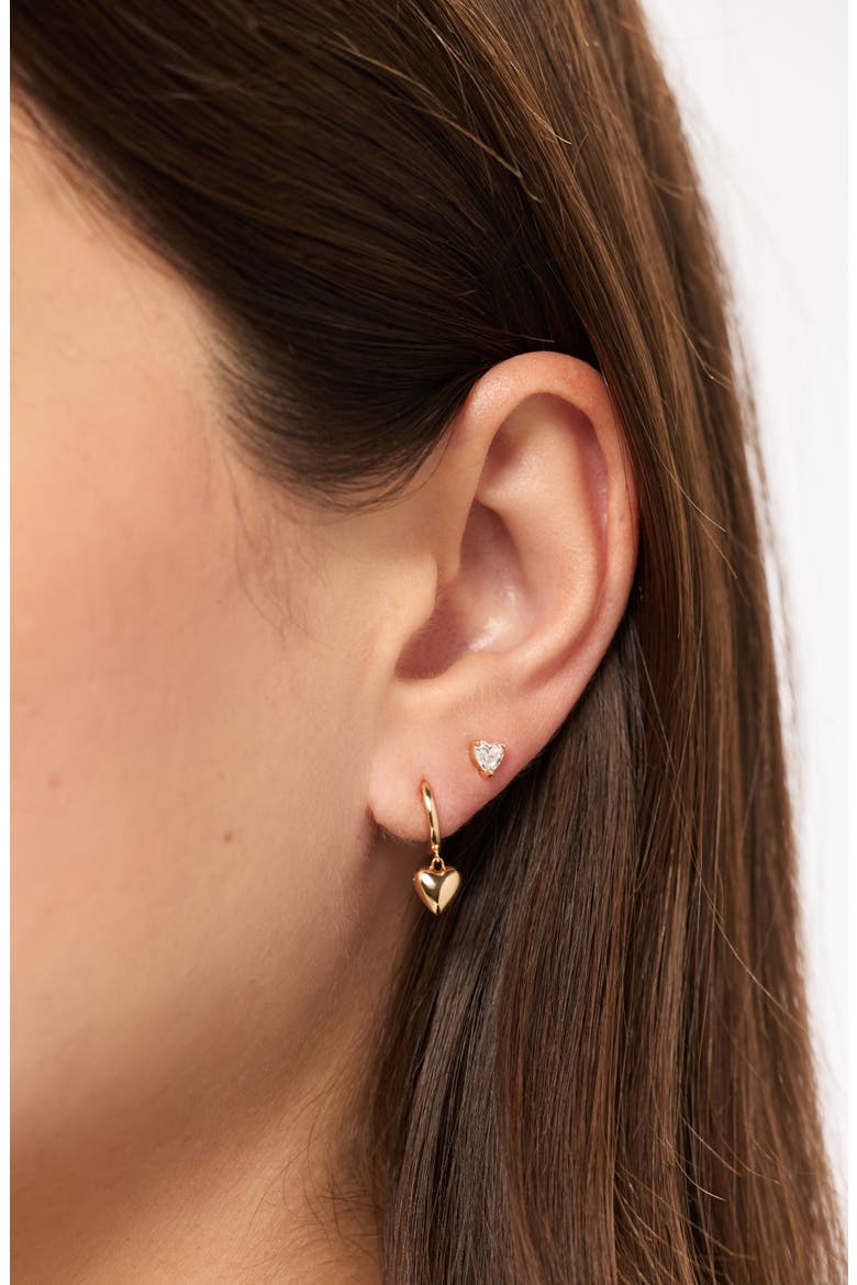 Solid Yellow Gold - Diamond Heart Studs, Alternate, color, Gold