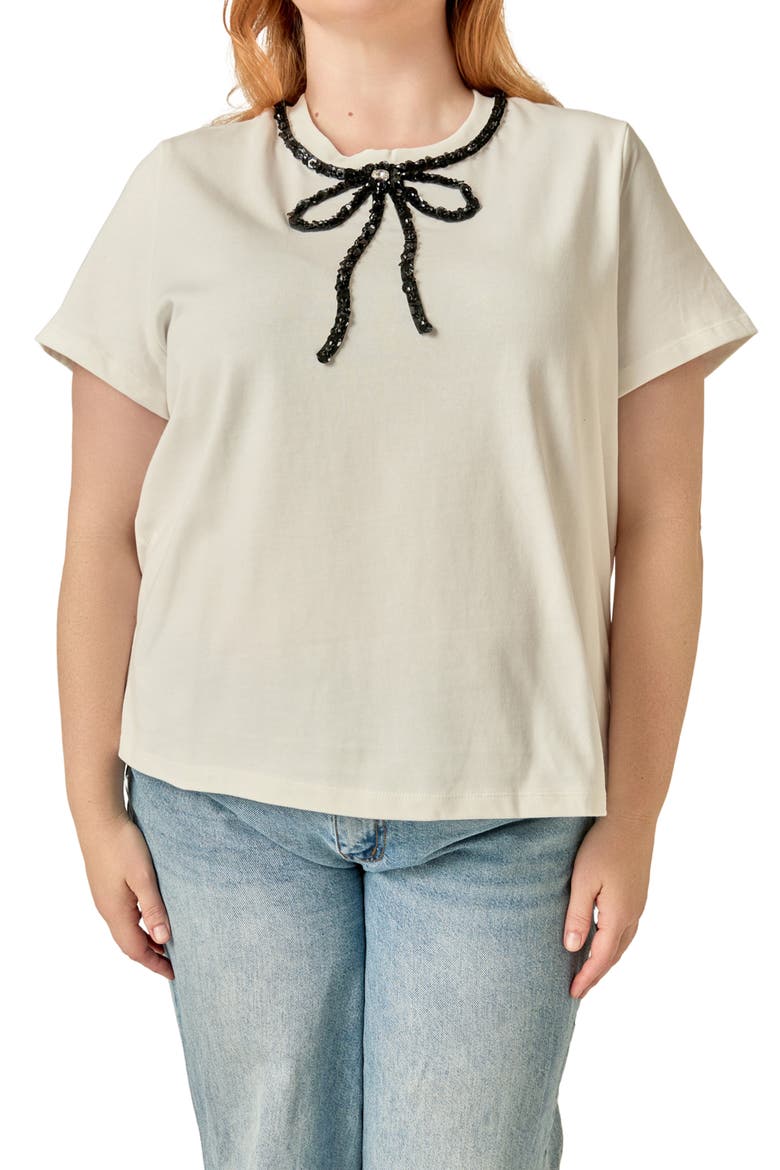 Beaded Bow T-Shirt, Main, color, WHITE