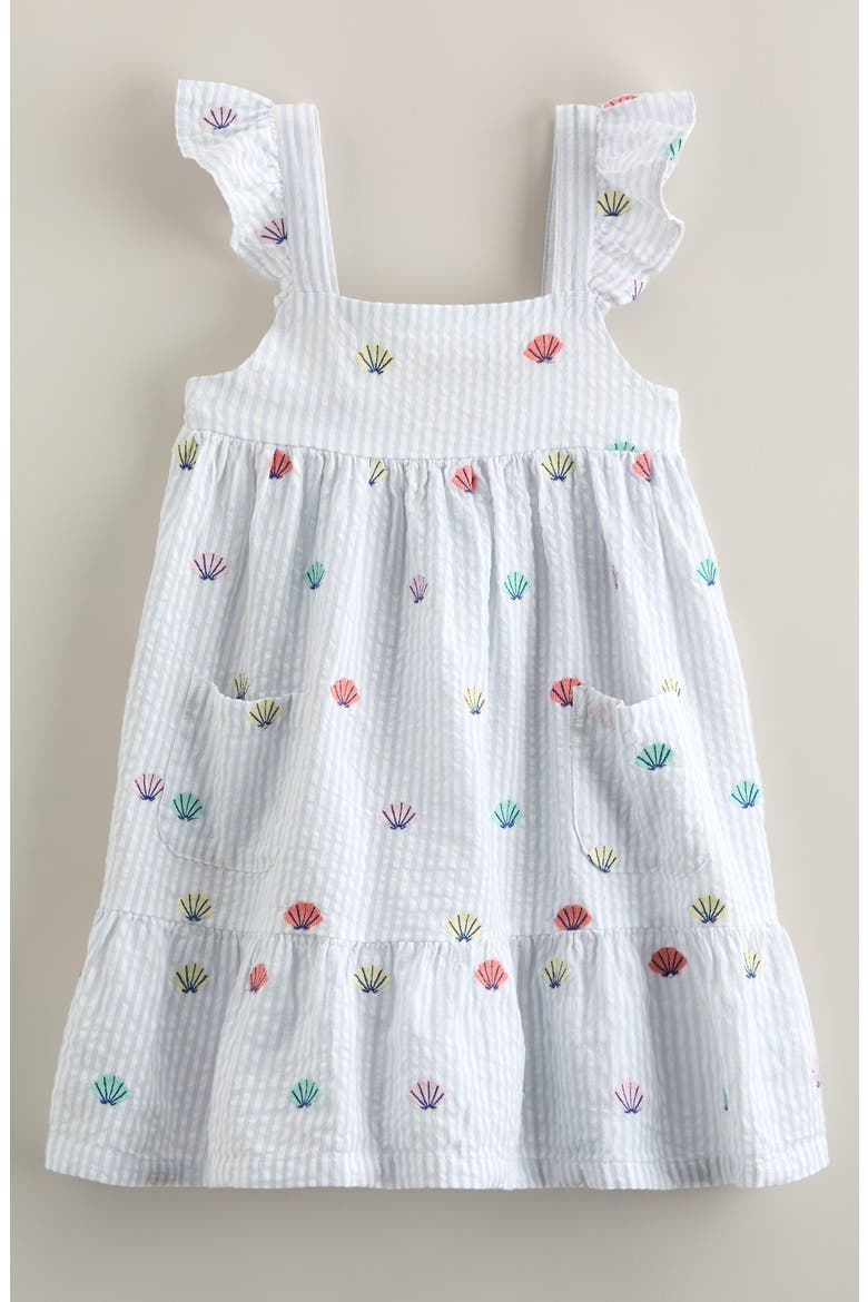 Kids' Pretty Ruffle Seersucker Dress, Main, color, BLUE HALOGEN SEASHELL STRIPE
