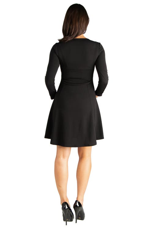 24seven Comfort Apparel Long Sleeve Knee Length Maternity Skater Dress In Black