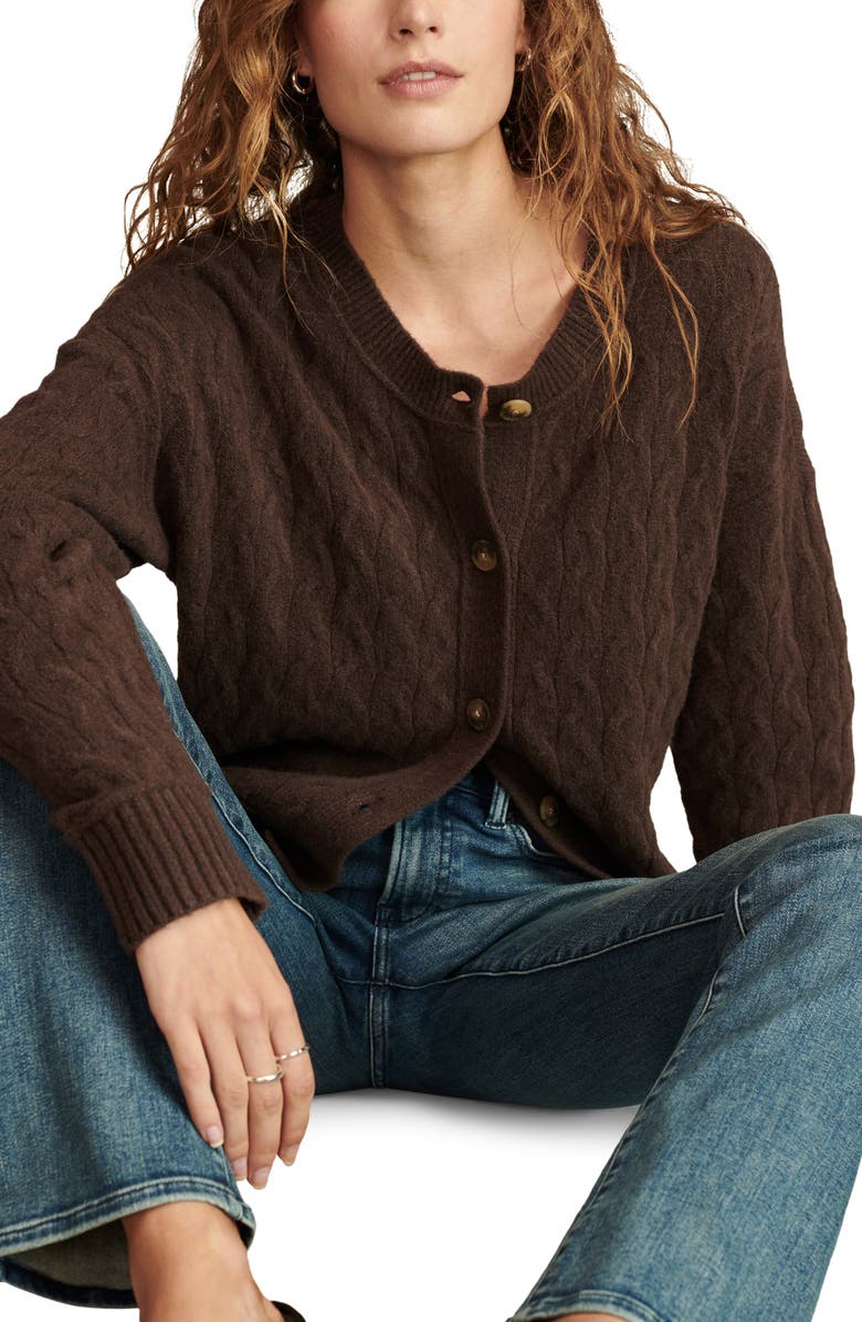 Lucky Brand Slouchy Cable Crop Cardigan, Alternate, color, 