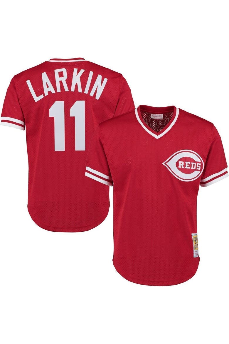 Men's Mitchell & Ness Barry Larkin Red Cincinnati Throwback Reds Cooperstown Mesh Batting Practice Jersey, Alternate, color, Scarlet