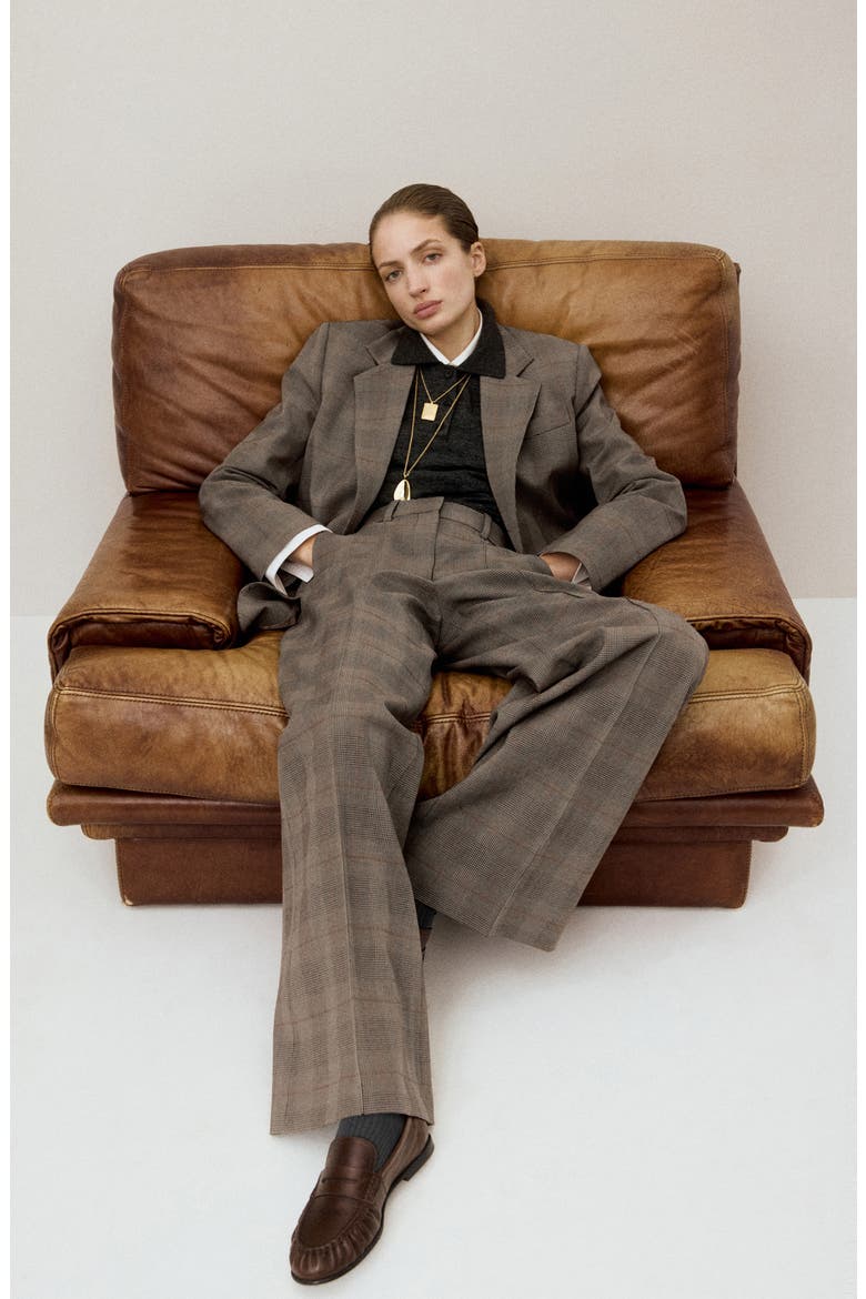 Check High Rise Straight Leg Pants, Alternate, color, BROWN