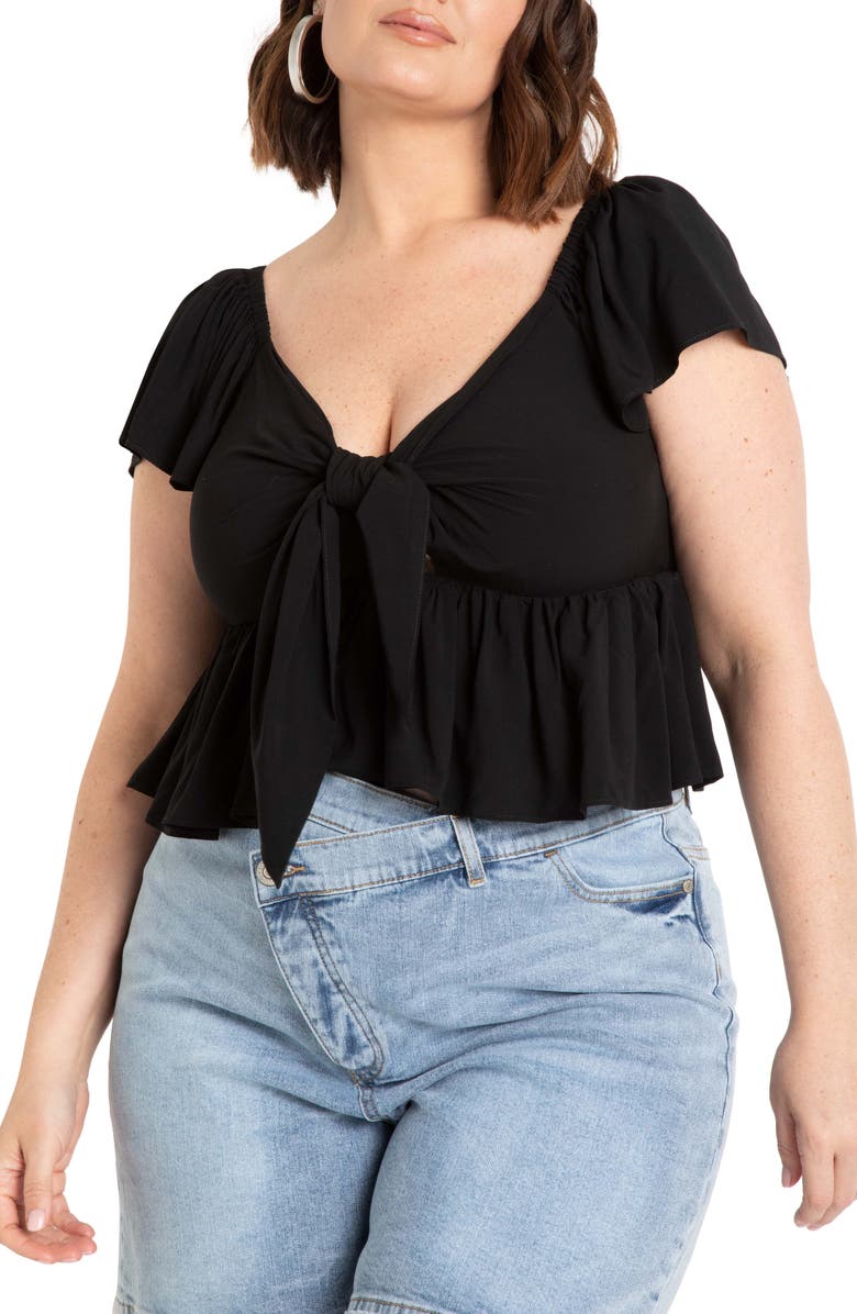 ELOQUII Tie Front Peplum Top, Main, color,