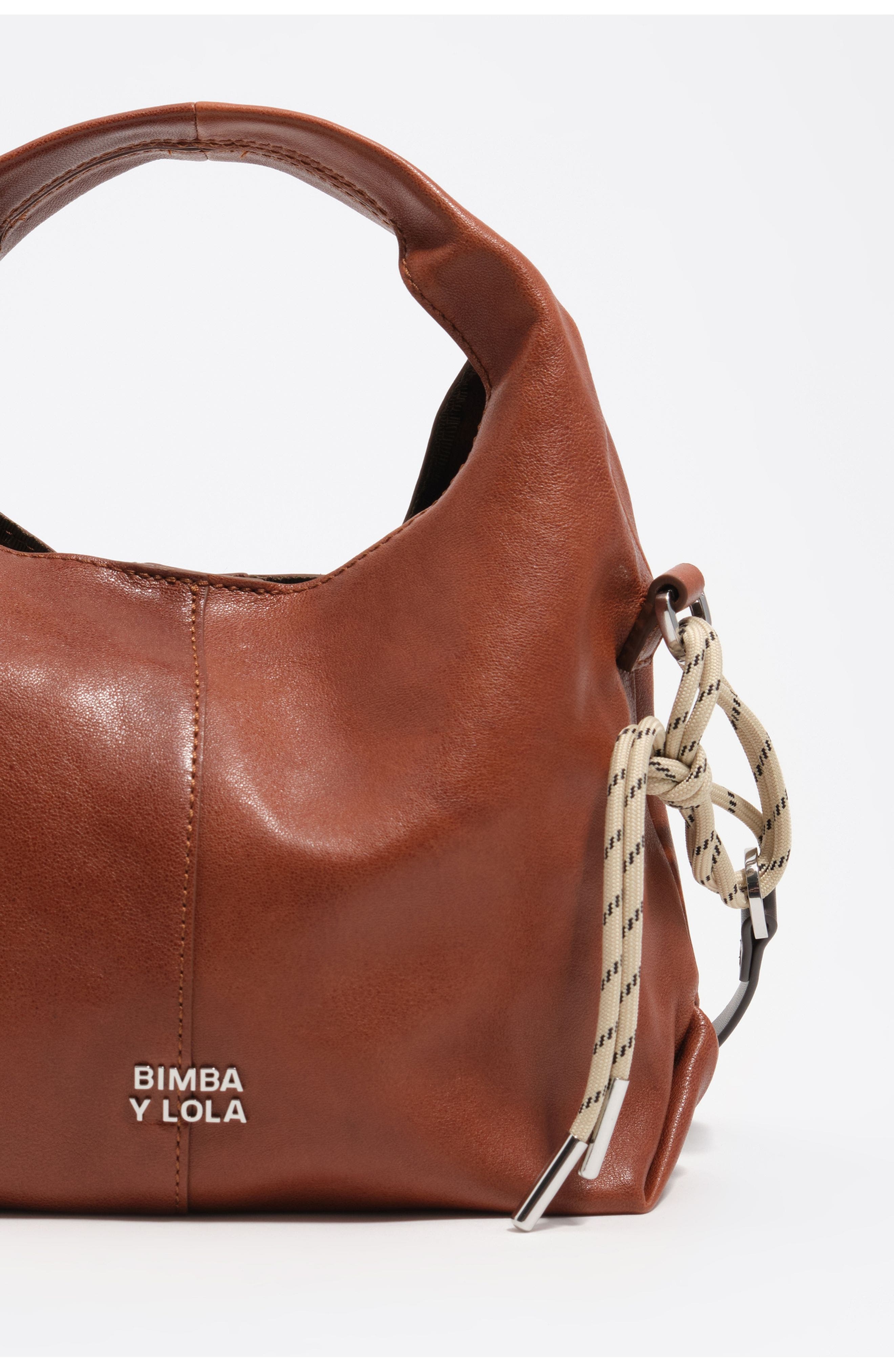 Bimba y Lola Small Leather Paper Crossbody Bag, Alternate, color, Dark Tan