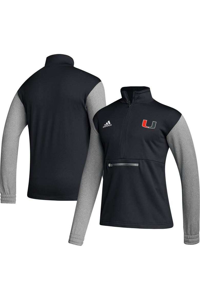Men's adidas Black Miami Hurricanes Sideline AEROREADY Half-Zip Top, Main, color, Black