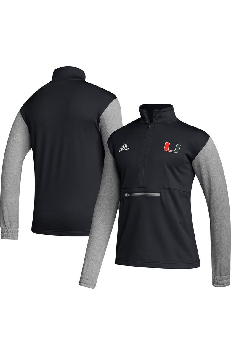 adidas Men's adidas Black Miami Hurricanes Sideline AEROREADY Half-Zip Top, Main, color, Black