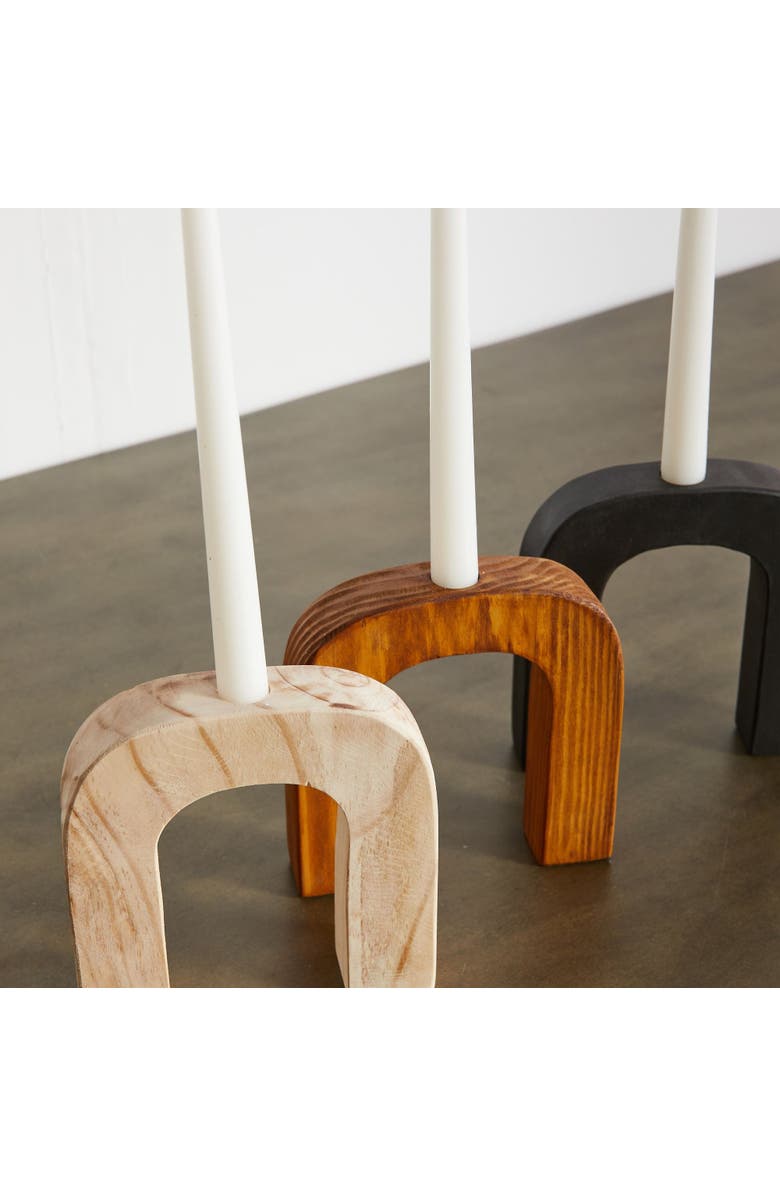 kanju Interiors Arch Wooden Taper Candlestick Holder, Alternate, color, Cognac